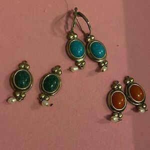 Elegant Turquoise and Orange Earrings Set Carolyn Pollock early 2000s